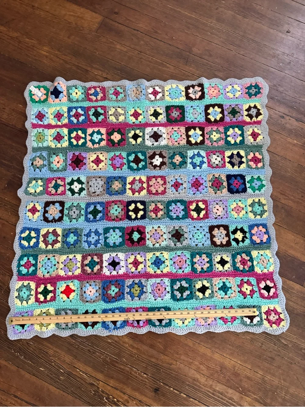 Handmade Crochet Granny Square Afghan Throw Blanket Vintage Style 48x48 Colorful